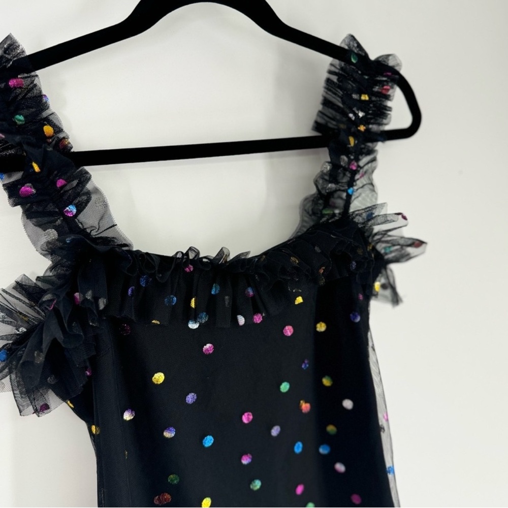 STAUD Micro Mesh Layered Ruffled Sleeve Multicolor Polka Dot Tank Top - Picture 2 of 3